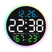 Jam Dinding Modern Huayang 6672 dengan Lampu Malam RGB, Remote Control, Layar Penuh untuk Dekorasi Ruang Tamu dan Kamar Tidur