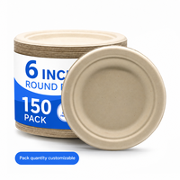 Assiettes jetables en bagasse de canne à sucre de 6 pouces sans PFAS, 100 % compostables, biodégradables, écologiques, compatibles micro-ondes, pour fêtes, en vrac, OEM