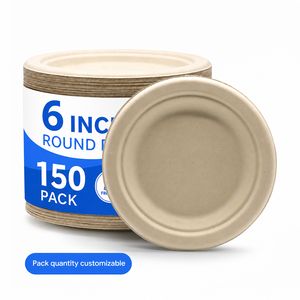 PFAS Free 6 Inch Round Sugarcane Bagasse <b>Disposable</b> <b>Plates</b> 100% Compostable Biodegradable Microwave Safe Bulk OEM - Product Image 1