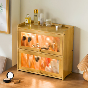 Wooden Cosmetic Storage <b>Box</b> With Glass Door Desktop Organizer For <b>Makeup</b> Skincare Products Large Capacity Home Use - Product Image 1