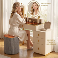 Table de toilette au design moderne, directement de l'usine, avec miroir LED réglable et armoire latérale, pour chambre à coucher