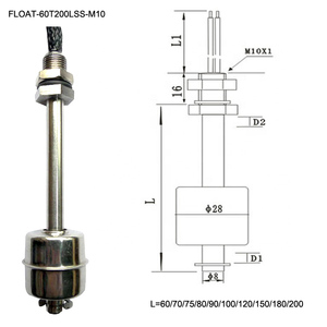 Capteur de niveau de liquide vertical à roseau SUS304 M10, interrupteur de niveau à flotteur pour réservoir d'eau, normalement ouvert, 24V CC, contrôle de pompe à eau, 45-65mm - Product Image 5