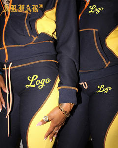 高个子女孩友好休息室2件套定制长袖运动服喇叭裤和拉链华夫饼针织色块女装套装 - Product Image 3