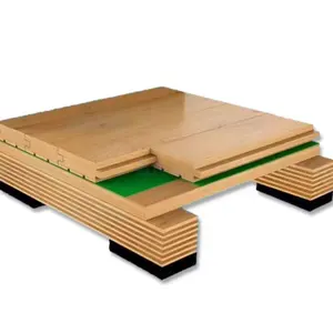 Plancher en bois dur pour terrain de sport Planche en bois de chêne Carreaux imbriqués Plancher en bois élastique de basket-ball en érable massif/bouleau