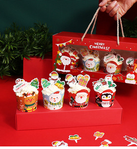 กล่องใส่ขนมมูส มินิเค้ก ธงตกแต่งเค้ก ถ้วยมัฟฟิน กล่องใส่คุกกี้แบบมีหน้าต่าง กล่องพกพา กล่องใส่คัพเค้กคริสต์มาส กล่องมีหูหิ้ว - Product Image 2