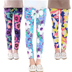 <span class=keywords><strong>Leggings</strong></span> Corti Elasticizzati in Poliestere per Ragazze, Stampa Floreale/<span class=keywords><strong>a</strong></span> <span class=keywords><strong>Righe</strong></span>, Quattro Stagioni, per Commercio Transfrontaliero - Product Image 1