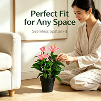 Tanaman Hibiscus Buatan Kecil Warna Pink dalam Pot Hitam 44cm, Semak Bunga Tiruan Mirip Asli untuk Dekorasi Balkon, Patio, dan Taman