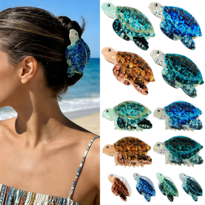 مشبك شعر على شكل سلحفاة كرتونية بتصميم بحري، مشبك شعر مخصص للنساء لتصفيف الشعر، إكسسوارات شعر على شكل حيوانات بحرية - Product Image 1