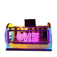 Comptoir de bar mobile LED avec logo personnalisé, cabine DJ lumineuse avec roulettes, structure métallique, table de bar pour boîte de nuit