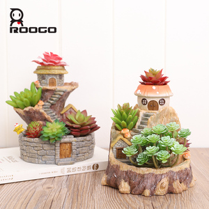 Pot de fleurs en résine de 8,9 pouces en forme de <span class=keywords><strong>maison</strong></span> d'arbre, motif animal de conte de fées, pour plantes succulentes, décoration de bureau et de <span class=keywords><strong>maison</strong></span>, ornement de étagère fantaisie - Product Image 4