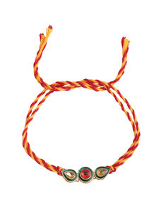 Ensemble de bracelets Rakhi de créateur en pierre Kundan de haute qualité avec fils multicolores pour hommes, pour le Raksha Bandhan, bracelet ethnique pour poignet - Product Image 4
