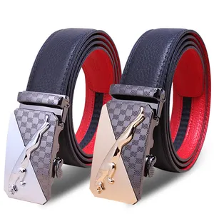 Men's leather high end top layerred red cowhide belt automatic buckle gift belt OMJ factory