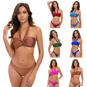 European American <b>Women's</b> Stylish Fitness Swimwear Sexy One-Piece Beachwear with Solid Pattern Print Cut-Out Back Design - Product Image 1