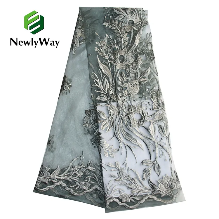 2022 NewlyWay 도매 아프리카 가나 수 놓은 Tulle 디자인 브로케이드 메쉬 꽃 레이스 패브릭 여성 드레스 레이스 소재