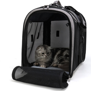 Large Portable Pet <b>Backpack</b> Breathable Mesh <b>Cat</b> Dog Carrier Travel Handbag Gray Black Blue Oxford Material - Product Image 1