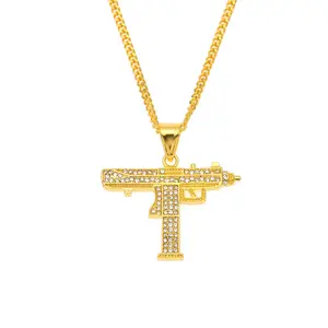 Sous-Machine en diamant de haute qualité, plaqué or 14K, collier pendentif de déclaration, pistolet, Machine à pistolet pour hommes, collier Hip Hop