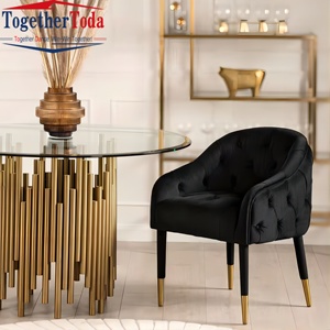 Sillón de Terciopelo de Diseño Moderno y Ligero de Lujo con Patas de Metal Negro para Comedor y Sala de Estar, para el Hogar y el Recibidor - Product Image 5
