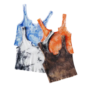Nouveauté Été 2024 : Débardeur Femme Rétro Chic Décontracté, Col en U, Effet Tie-Dye, Bordure Volantée, Style Court et Décontracté - Product Image 1