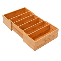 Vente en gros de supports extensibles pour casseroles et poêles en bambou, récipient de stockage des aliments, couvercle, organisateur pour ustensiles de cuisine