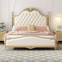 Lit King Size en Bois Massif Style Campagne Américaine, Design Nordique et Chinois Moderne, Tête de Lit Lumineuse Écologique pour Chambre Parentale