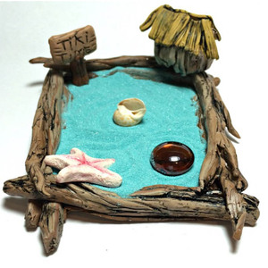 Jardín zen en miniatura, Tiki Hut Zen Garden Kit para decoración del océano, arte náutico, decoración costera para <span class=keywords><strong>el</strong></span> hogar, arte de playa - Product Image 3