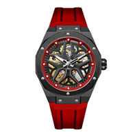 Montre mécanique squelette PONIGER P6.18, forme carrée, aiguilles lumineuses, fond translucide, verre saphir, boîtier en acier