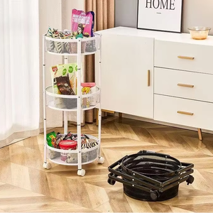 तह राउंड स्नैक फल भंडारण कार्ट 3 परत कार्बन स्टील रोलिंग उपयोगिता भंडारण ट्रॉली रसोई सहायक उपकरण आयोजक गाड़ी - Product Image 1
