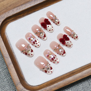 Ongles à presser faits main Petals <span class=keywords><strong>Moonshadow</strong></span> Champagne Gold Cat Eye Pure Erotic Sparkling Gradient Brown Waterdrop Diamond - Product Image 5