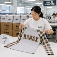 T-shirt à manches longues pour homme RAMAX en tricot gaufré à carreaux, avec empiècements brodés, style streetwear épais, personnalisable en gros
