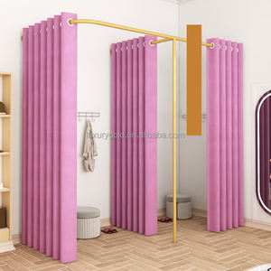 Cửa Hàng Quần Áo Màu Tùy Chỉnh Phòng Thay Đồ Cửa Hàng Bằng Thép Không Gỉ Sang Trọng Gắn Tường Phòng Phù Hợp Màu Vàng Thay Đổi Có Rèm - Product Image 2