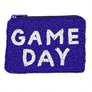 Beaded Game Day <b>Coin</b> <b>Purse</b> Zipper Closure Handmade Fashion Mini Unisex Purple White Letter Pattern - Product Image 1