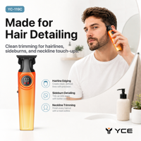 Tondeuse à cheveux électrique sans fil en céramique YC-119C pour la ligne des cheveux, les pattes d'ourson et le cou, avec écran LED, chargement USB-C, pour usage domestique et hôtelier