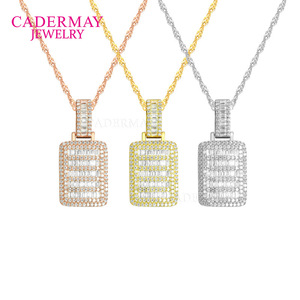 CADERMAY Moissanite Pendant S925 Silver Rectangular Baguette Hip Hop Jewelry Everyday Wear - Product Image 1