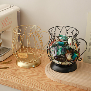 Coffee Pod Holder Iron Wire Mesh Basket With Handle For Coffee Storage Decorative Kitchen Organizer Simple Style - Product Image 1