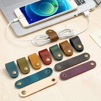 Organisateur de câbles en cuir PU, sangle de rangement pour écouteurs, organisateur de câbles d'alimentation et de données, attache en cuir à boucle, couleur