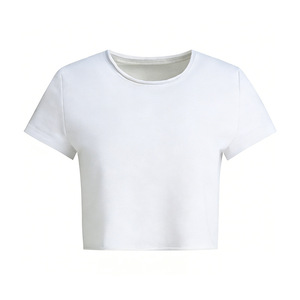 T-shirt court décontracté en maille respirante 280 GSM pour femme, 58,9 % coton, 41,1 % polyester, ourlet roulé brut avec logo personnalisé - Product Image 5