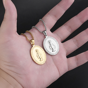 Nuevo Medallón de la Virgen María, Amuleto Católico, Colgante Religioso de Acero Inoxidable, Moneda Ovalada Plateada, Joyería Religiosa - Product Image 6