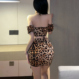 New Leopard Print Sexy Kostüm Neck holder Top und Draw Strap Falten rock Split Zweiteilige Versuchung Uniform Anzug 8600 - Product Image 5