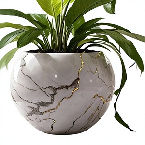 Jardinière de style américain moderne avec motif marbré, en fer durable, pour plantes vertes, design minimaliste - Product Image 2