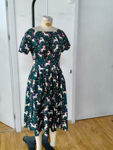 Robe patineuse mi-longue en mousseline de soie à imprimé floral licorne <span class=keywords><strong>chic</strong></span> avec col carré Style doux et logo avant pour les fêtes d'été à thème - Product Image 6