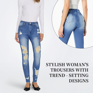 2025 mode Stretch <span class=keywords><strong>jean</strong></span> femmes Long trou rupture <span class=keywords><strong>taille</strong></span> moyenne petite jambe pantalon maigre mode <span class=keywords><strong>jean</strong></span> - Product Image 3