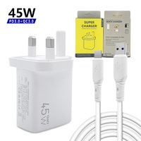 Chargeur mural GaN 45W double port USB-A/USB-C PD3.0 QC3.0, charge rapide, protection OTP ignifuge, compatible ordinateur portable, prise UK