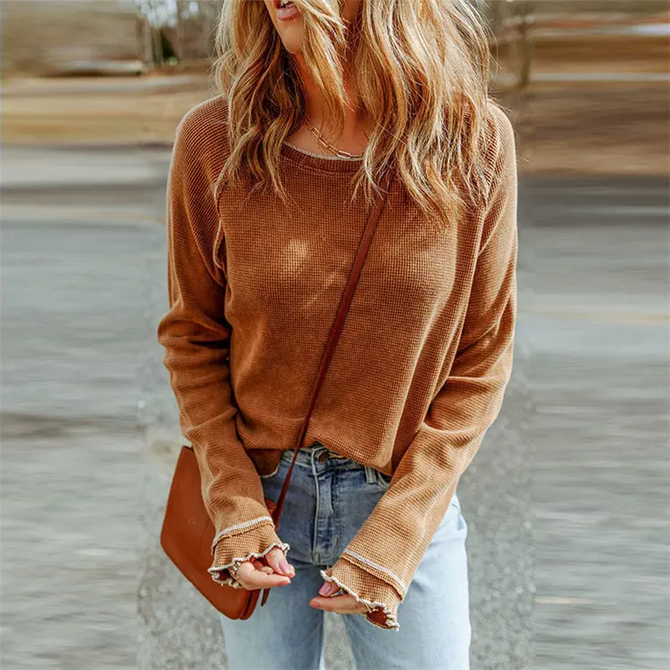 गर्म बिक्री शरद ऋतु सर्दियों की फैशन महिला लंबी आस्तीन ढीली फिटिंग लोचदार कैजुअल स्वेटर फुलादी शर्ट