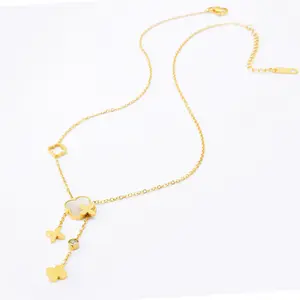Zircon Shell Necklace Charms Tassel Flower Necklace Y2K New Minimalist Stainless Steel Gold Necklace 18K
