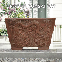 Pots à bonsaï en céramique de style antique avec dragons sculptés, pot classique non verni pour suspension au sol ou utilisation en centre commercial