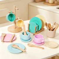 Ensemble de vaisselle en bois pour enfants, jeu de cuisine, assiettes, tasses, fourchettes, cuillères, jeu de rôle éducatif Montessori, cadeau