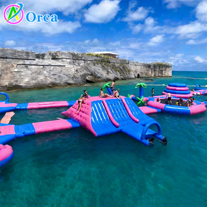 Parcours d'obstacles aquatiques gonflables rose et bleu poudré, île flottante aquatique, parc aquatique gonflable pour piscine - Product Image 2