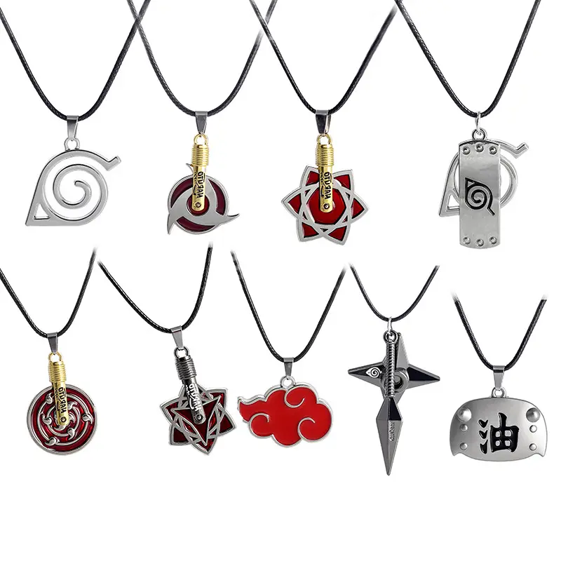 Vintage Anime Pendant Necklace Sasuke Kakashi Ten Tail Writing Wheel Round Eye Shuriken Sword Jewelry Necklace