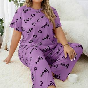 Vêtements de maison pour femmes grandes tailles, style européen et américain, pyjama à manches courtes, taille élastique avec motif d'amour - Product Image 4