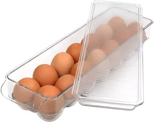 Kitchen Tray Plastic Transparent Refrigerator Countertop 14-cell Egg Storage Box Egg Holder with lid